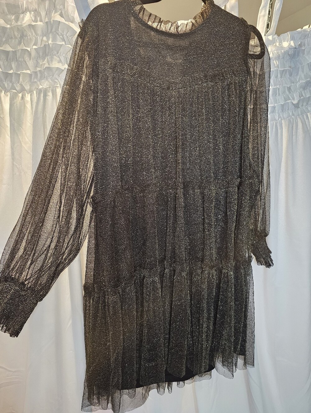 JODIFL Long Sheer Sleeve High Neck Dress